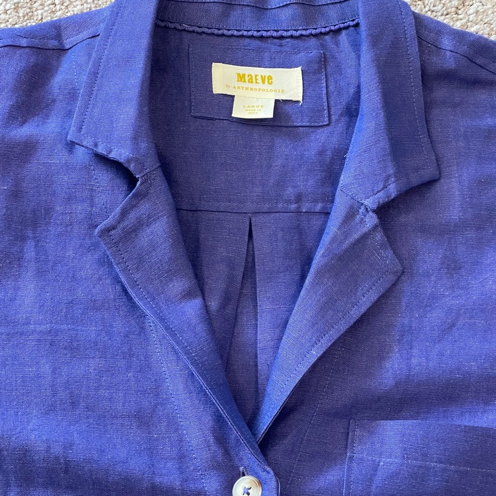 Maeve Linen Blend Short Sleeve Button-Down Shirt - Violet Blue, Anthropologie, L - Picture 13 of 16